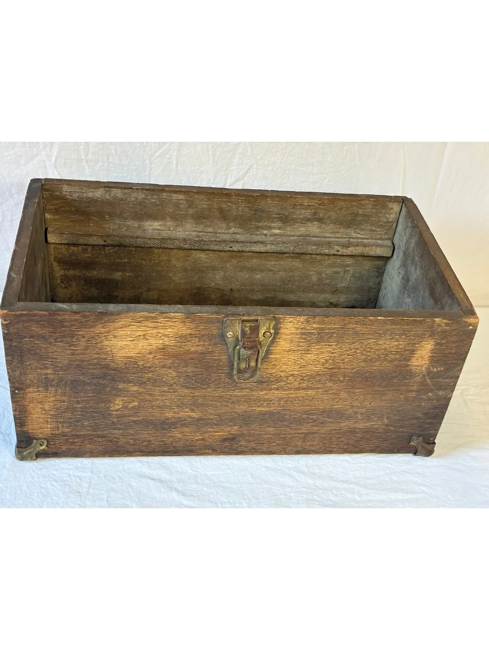 Vintage Wooden Storage Box with Brass Hardware and Corner Protectors